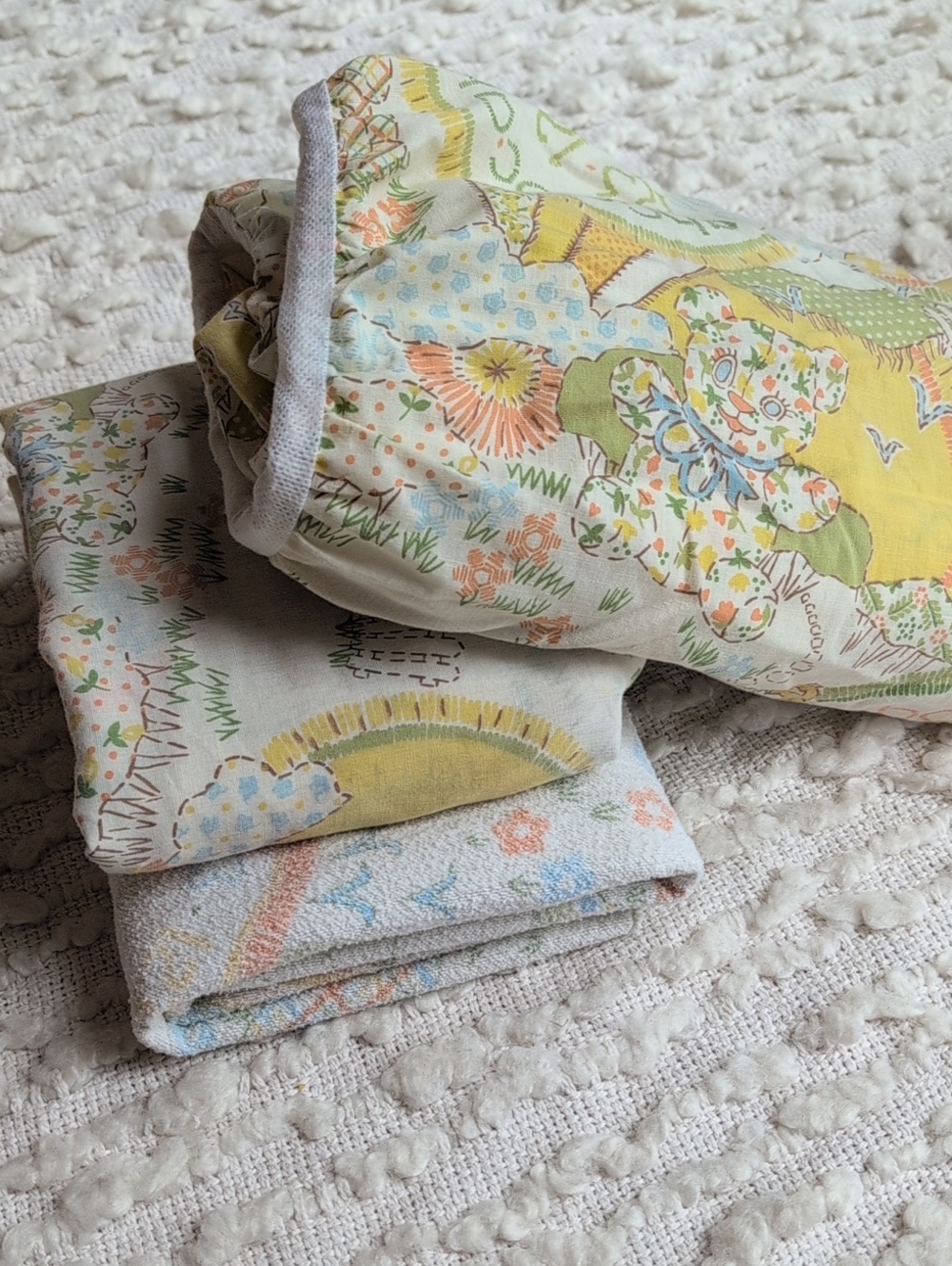 Vintage Sears Perma Prest Baby Pastel Crib Sheet Skirt and Blanket Set 1980s 70s